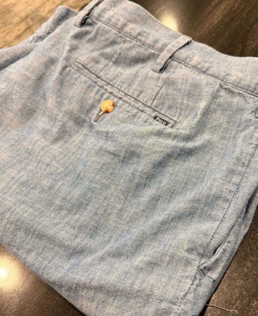 Polo Ralph Lauren Mens 40 Classic Fit Blue Linen Look Chino Shorts Flat Front